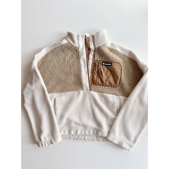 COLUMBIA Lodge Ivory Tan Sherpa Fleece Half Pullover Sweater, Size L - Picture 5 of 15